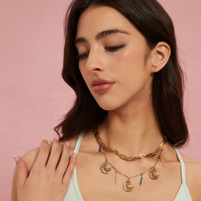 Wholesale Fashion temperament stainless steel sunflower necklace with niche design and personalized stone pendant wholesale