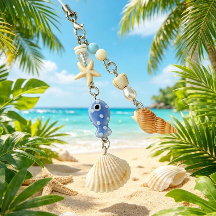 Wholesale Ocean Chic Handmade Beaded Shell Starfish Phone Strap Keychain Bag Charm Gift