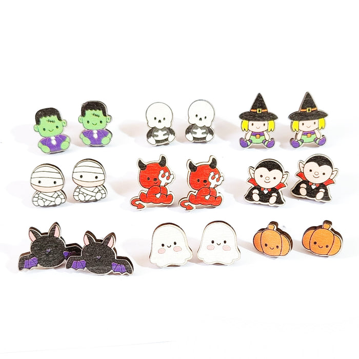 Wholesale Wooden Halloween Demon Bat Earring Rings JDC-ES-Qiany009