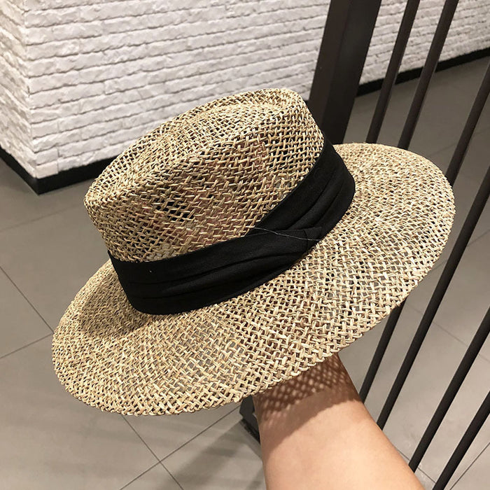 Wholesale Flat-Top Hat for Women Style British Fashion Travel Vacation Hollow Sun Hat