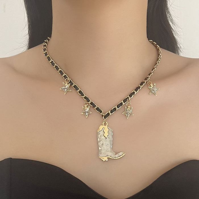 Wholesale Western Denim Style Personalized Alloy Ancient Silver Boots Pendant Necklace