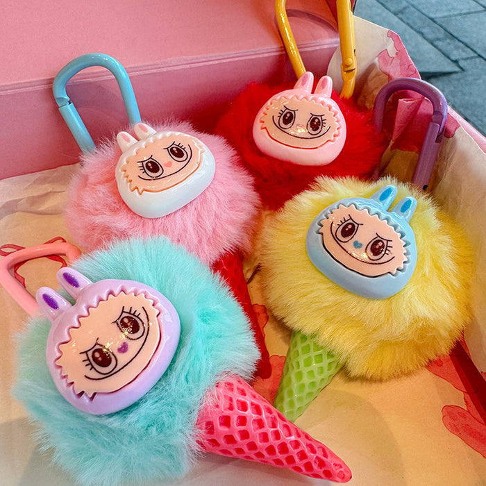 Wholesale Fun Girl Heart Ice Cream Keychain Cute Cartoon Rabbit Fur Ball Bag Pendant Keychain Ring Creative