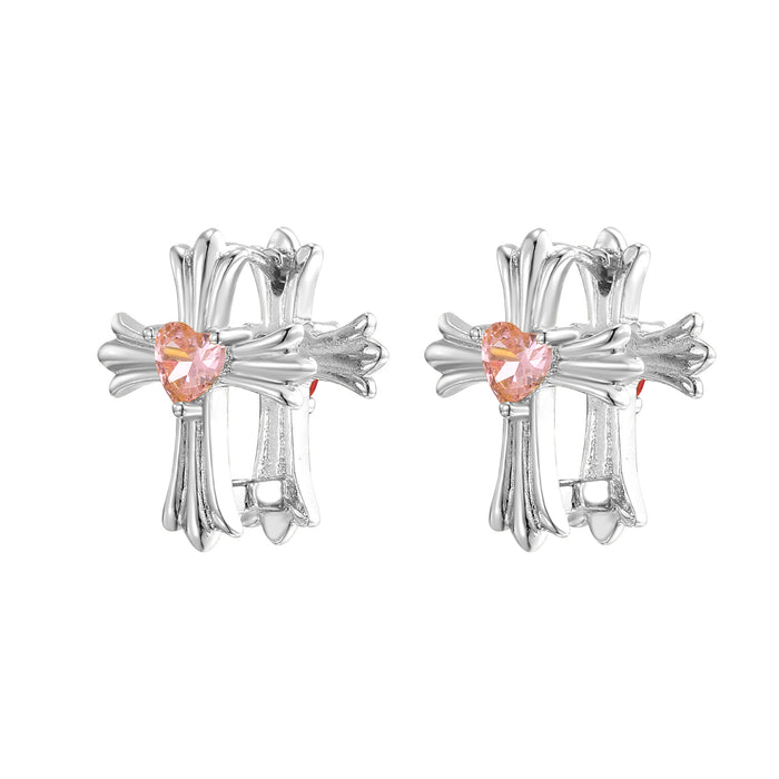 Wholesale New minimalist and niche double-sided cross ear buckle with a high-end feel and versatile temperament. Earrings and accessories wholesale