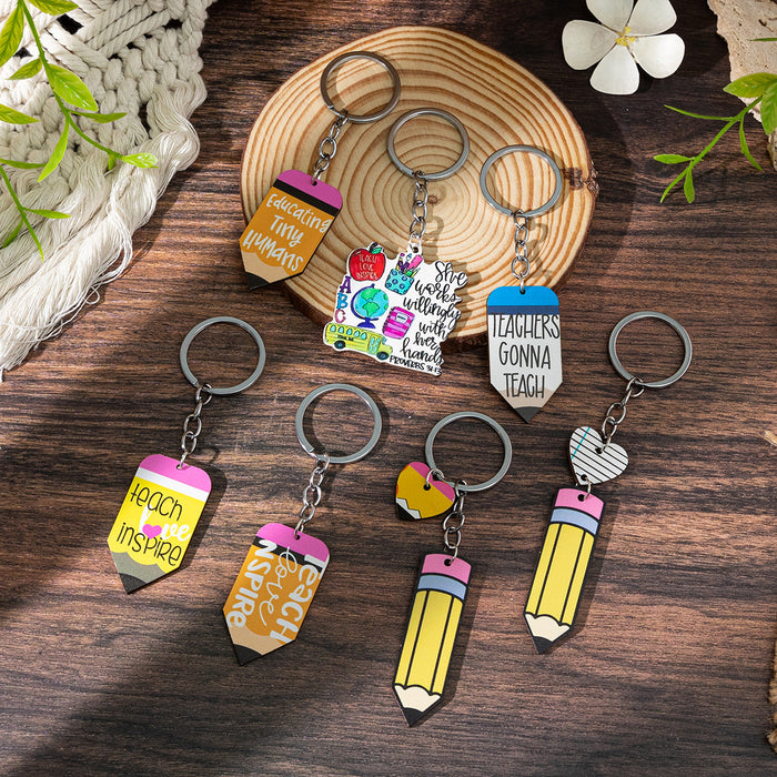 Wholesale Campus-themed wooden pencil pendant cute keychain