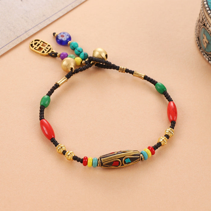 Wholesale Ethnic Style Turquoise Copper Beads Beaded Bracelet JDC-BT-Luox001