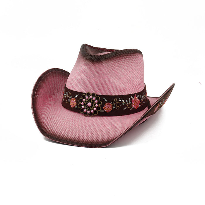 Wholesale Summer Straw Cowboy Hat Embroidery Breathable Sunshade JDC-FH-DG012