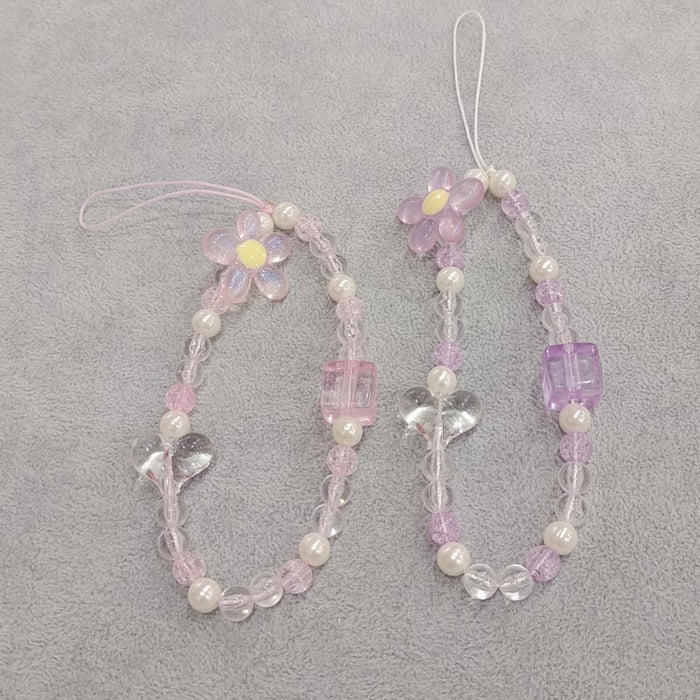 Wholesale Flower Square Love Acrylic Beaded Short Phone Lanyard Creative Decoration