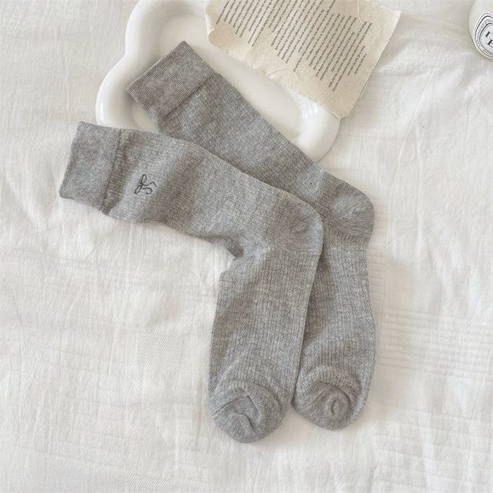 Wholesale Thin socks, mid length socks, embroidered bow, pure cotton socks, stacked socks