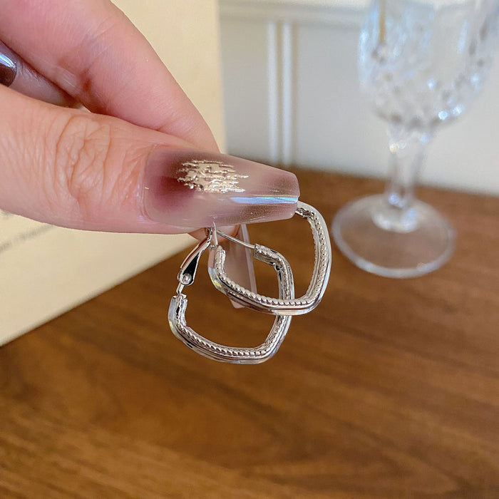 Wholesale Fashionable silver needle high-end ear rings, metal earrings, multi-layer earrings, geometric square earrings