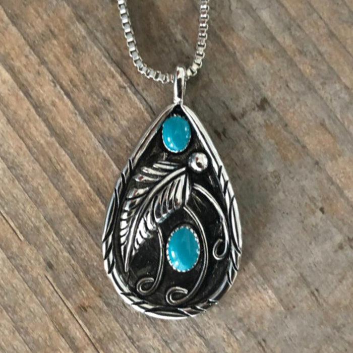 Wholesale Vintage pendant necklace imitation turquoise feather pendant jewelry wholesale