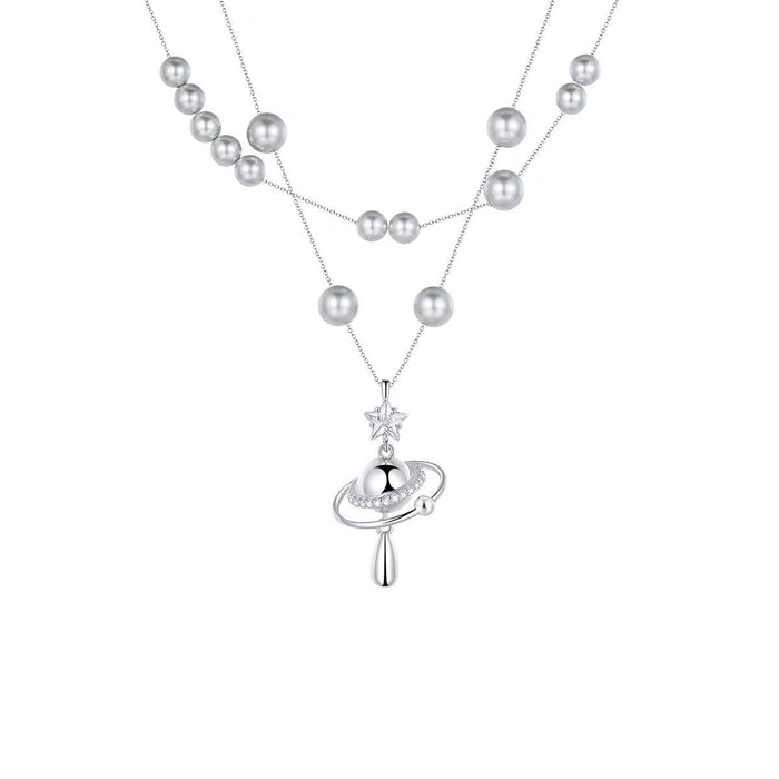 Wholesale Pearl necklace, niche, double-layer collarbone chain, light luxury, commuting, high-end feel