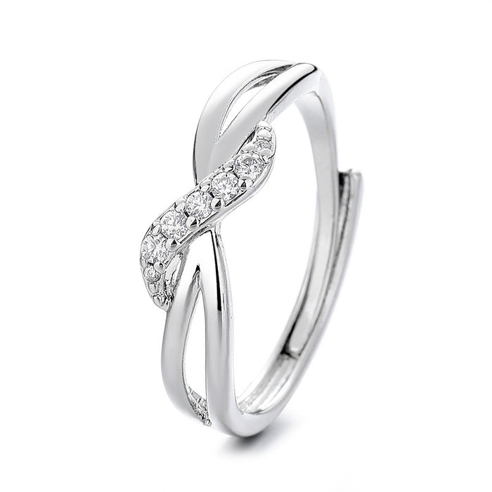 Wholesale New fashionable twist arm curved open ring with niche design, hollowed out double-layer stripes