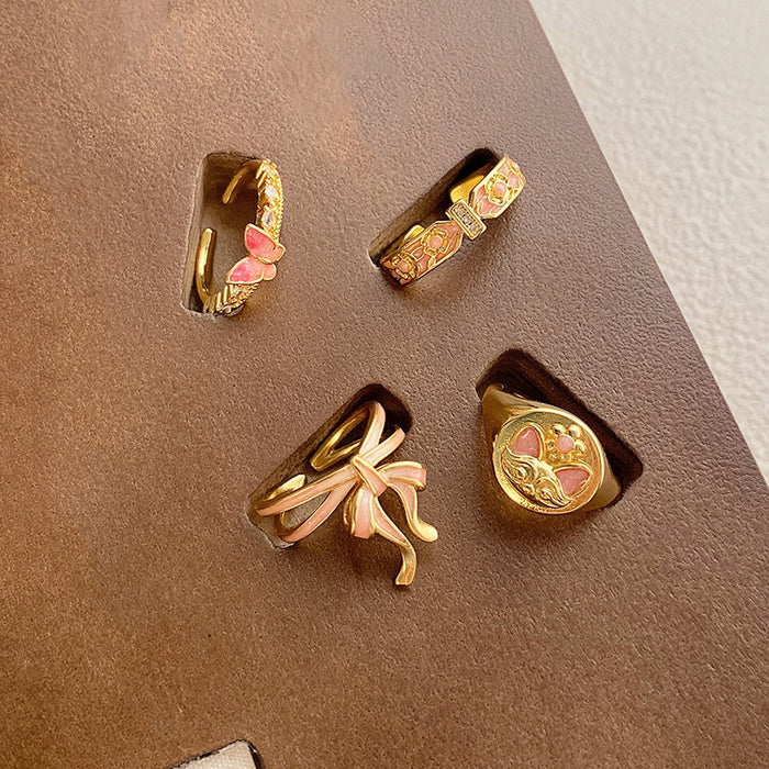 Wholesale Enamel bow opening ring, niche creative design, patterned bracelet