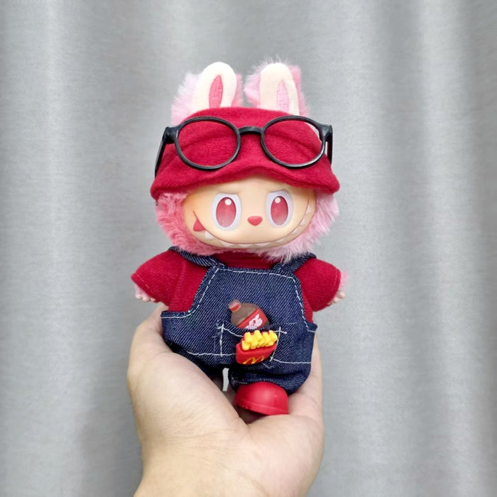 Wholesale Sitting Party Doll Clothes Cola  Vinyl Clothes Fisherman Hat Overalls Set