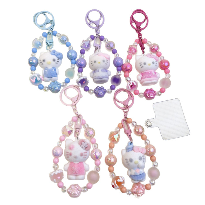Wholesale Flocked kitten fun girly colorful beaded mobile phone chain keychain bag doll pendant accessories