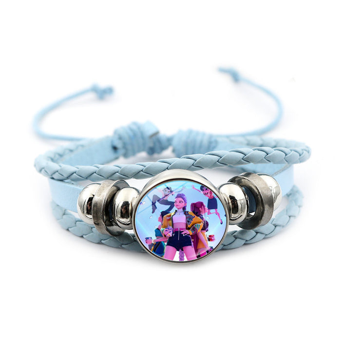 Wholesale Kpop Leather bracelet unisex pink multi-layer braided beaded hand jewelry anime surrounding