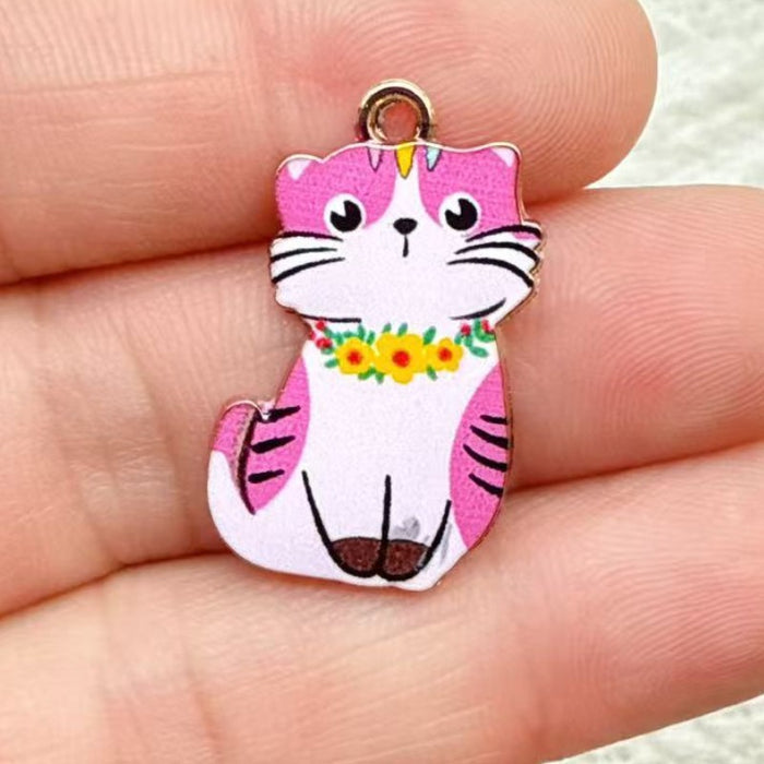 Wholesale 10pcs Cartoon DIY Alloy Printed cat Earrings,  Necklace,  Bracelet,  Keychain Pendant