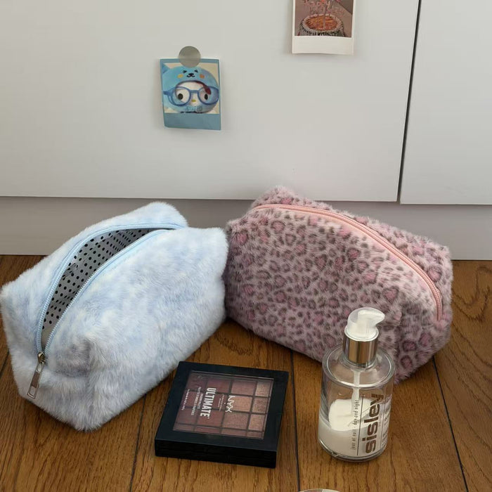 Wholesale Plush Pink Leopard Print Makeup Bag