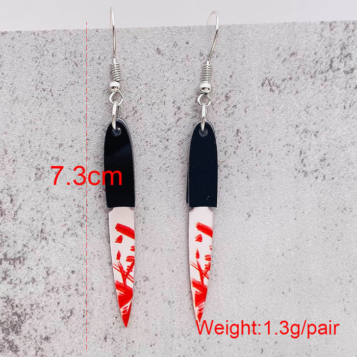 Wholesale  blood print acrylic earrings simulation personality sharp knife kitchen knife earrings funny earrings