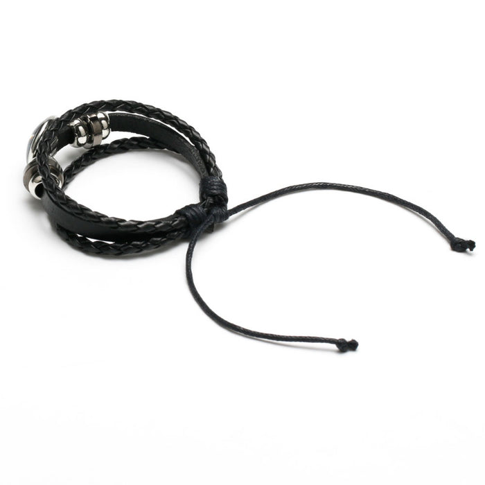 Wholesale Twelve Constellations Time Gemstone Black Leather Multi-layer Braided Bracelet JDC-BT-DMu003