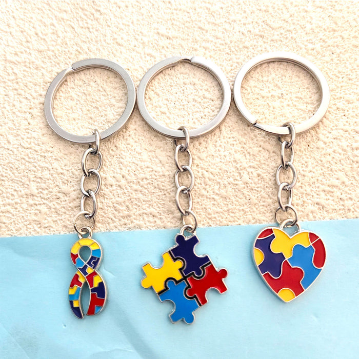 Wholesale Metal Autism Keychain DIY Cute Puzzle Keychain Pendant Jewelry