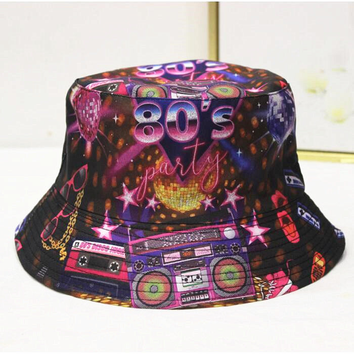Wholesale geometric graffiti retro fisherman hat printed double-sided all-match basin hat outdoor sun hat