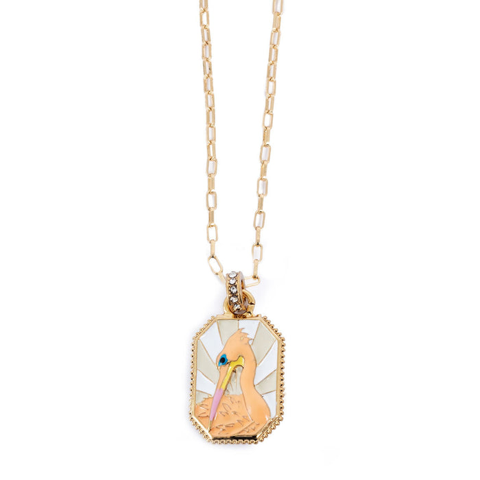 Wholesale Crane necklace with painted octagonal pendant necklace