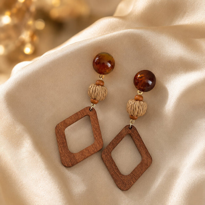 Wholesale Electroplated Alloy Tiger Eye Geometric Earrings for Women New Chinese Ethnic Style Boutique Jewelry Accessory
