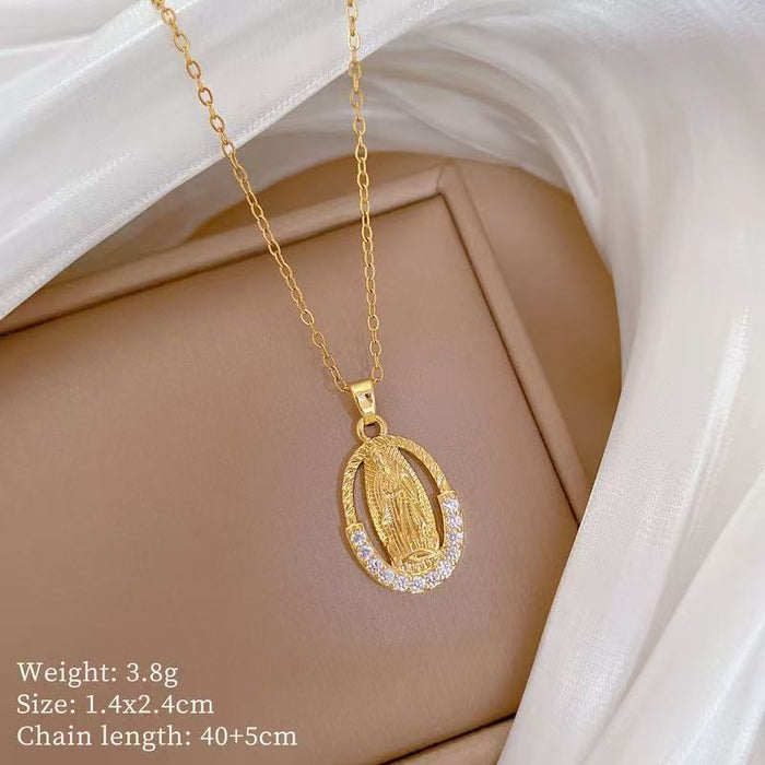 Wholesale A delicate and elegant bronze micro-set Madonna necklace with a vintage,  artistic style.
