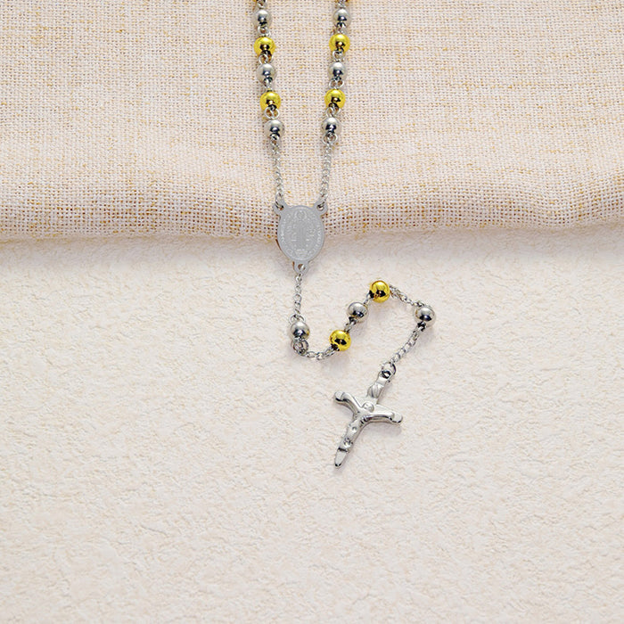 Wholesale Round bead chain titanium steel cross stainless steel 6mm pendant high-end necklace accessory