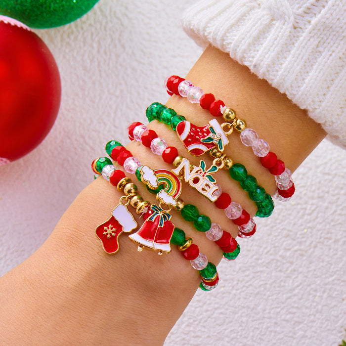 Wholesale Christmas atmosphere bracelet for women Christmas tree gift box letter soft clay elastic beaded stacking bracelet