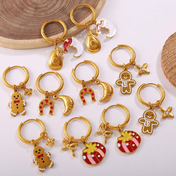 Wholesale Christmas Collection Gingerbread Man Pendant Earrings Stainless Steel