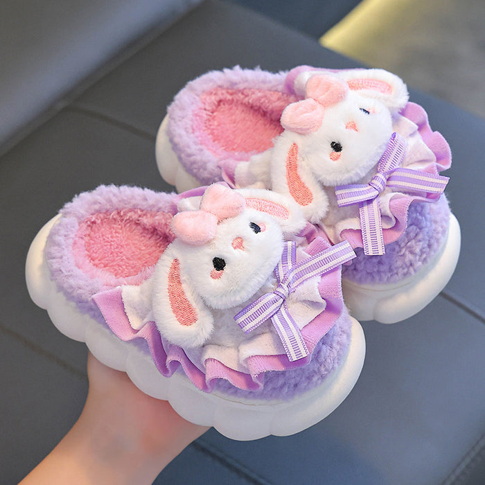 Wholesale New Winter Children's Cotton Slippers for Girls Cute Warm Plush Rabbit Furry Baby Home Cotton Slippers JDC-SP-Langd006