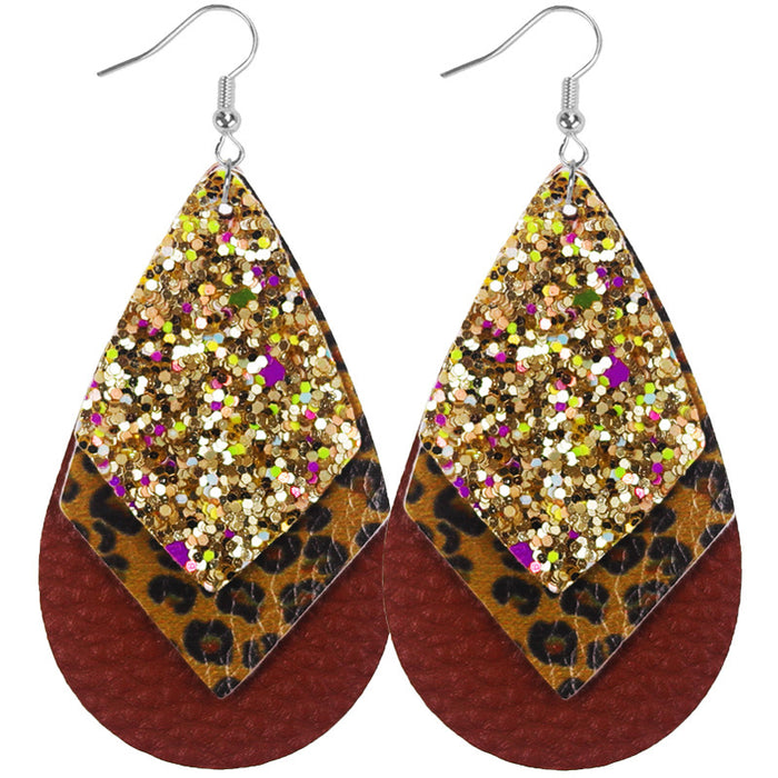 Wholesale Bohemian Style Multi-Layered Classic Leopard Print Sequin Women' s Leather Earrings Available in Multiple Colors
