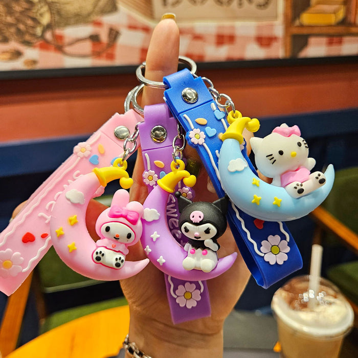 Wholesale cartoon moon keychain bag small pendant  flexible glue three-dimensional anti-lost key chain