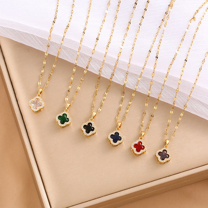 Wholesale Multi colored zircon clover necklace, personalized, fashionable, niche, collarbone chain design sense