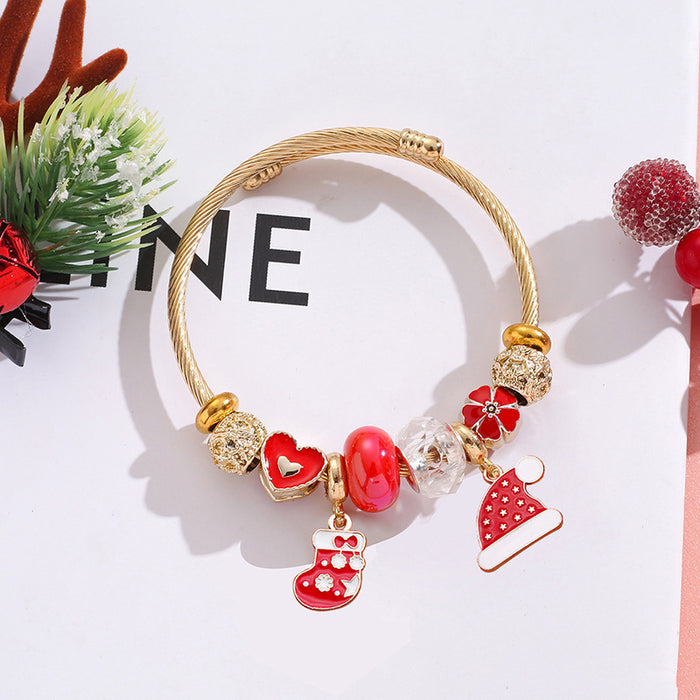 Wholesale Stainless Steel Christmas Bracelet Adjustable with Tree Elk Snowflake Pendants MOQ≥2