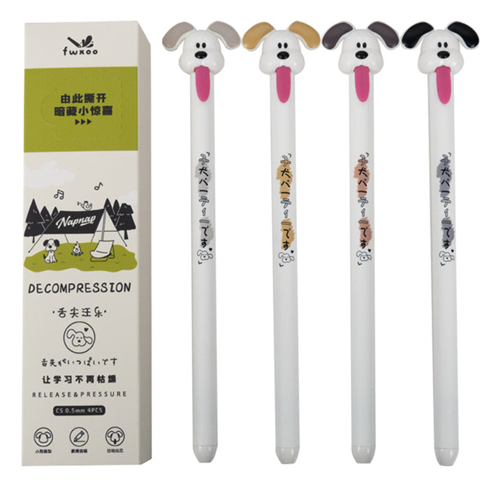 Wholesale 4pcs/pack Cute Dog-Shaped Pull-Out Tongue Gel Pen Plastic 0. 5mm