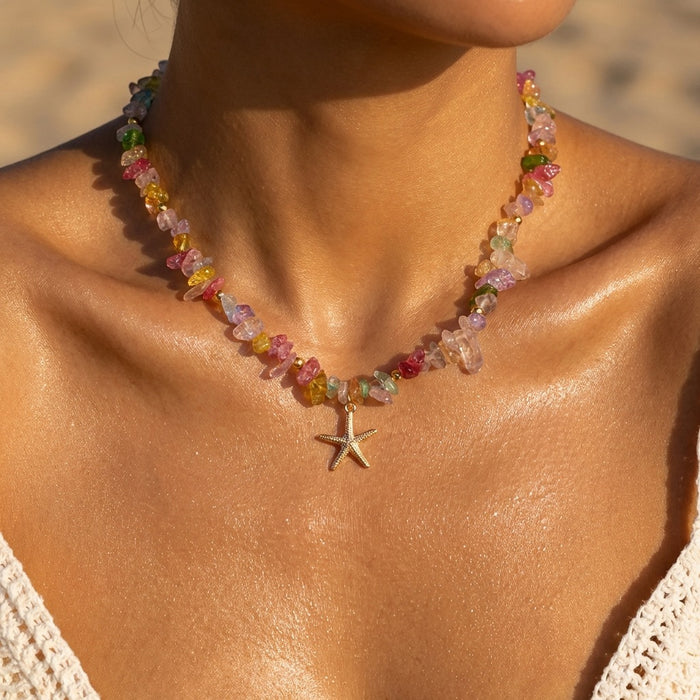 Wholesale Colorful Starfish Pendant Necklace Beach Vacation Style Casual Jewelry Accessory