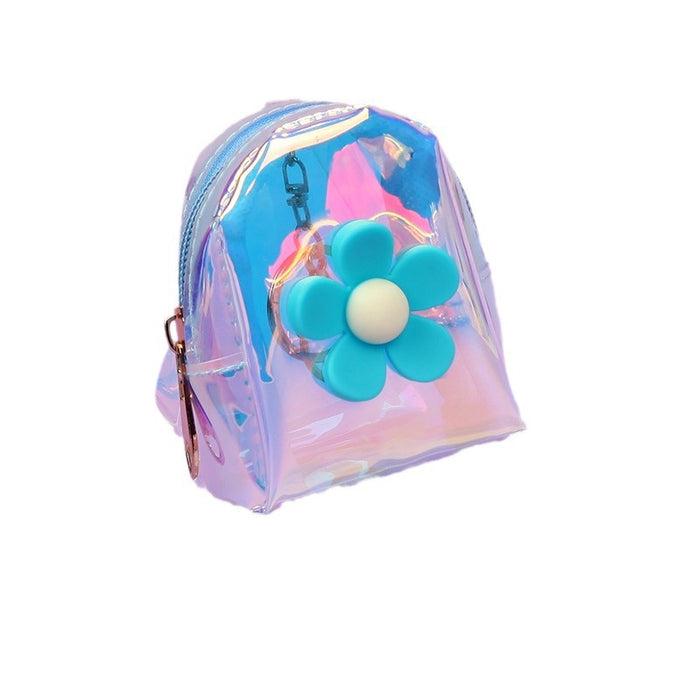 Wholesale Laser Transparent Flower Design Backpack Purse With Zipper Stylish Everyday Coin Purse Gift