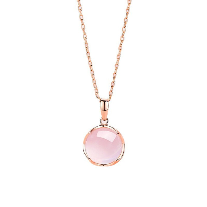 Wholesale Pink crystal necklace, light luxury, simple temperament, versatile collarbone chain, new style, round pendant accessory