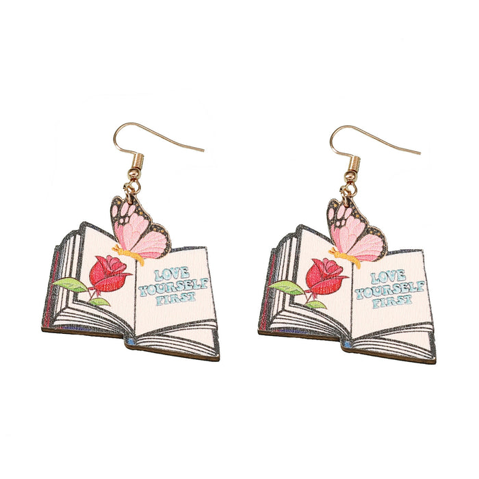 Wholesale geometric wooden painted rose butterfly letter earrings for women