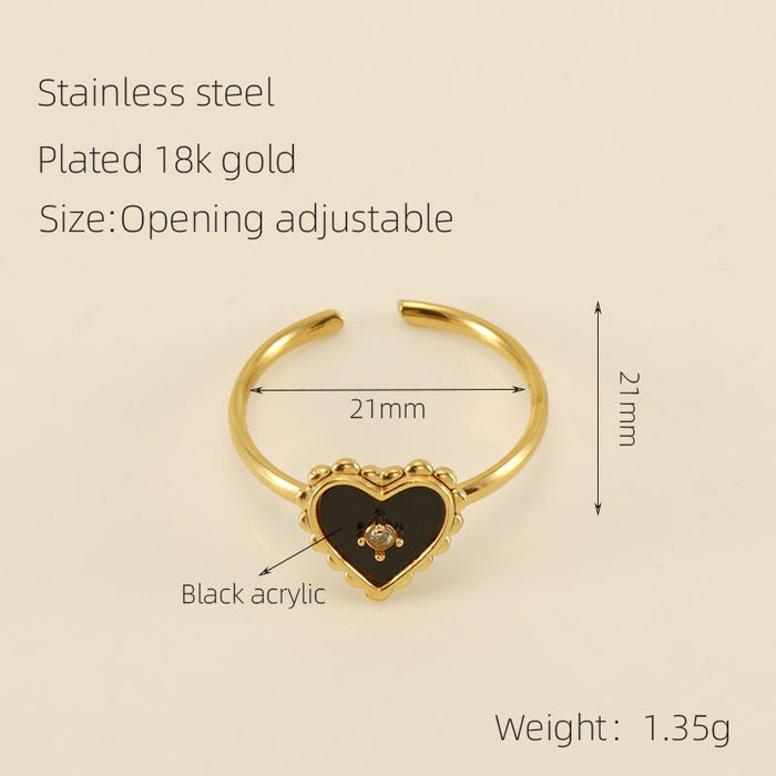 Wholesale Four-leaf clover titanium steel heart-shaped adjustable ring