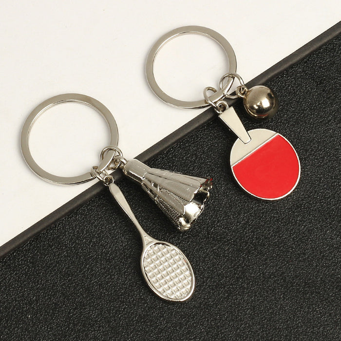 Wholesale Table tennis racket keychain, badminton tennis keychain, metal baked paint pendant, gift