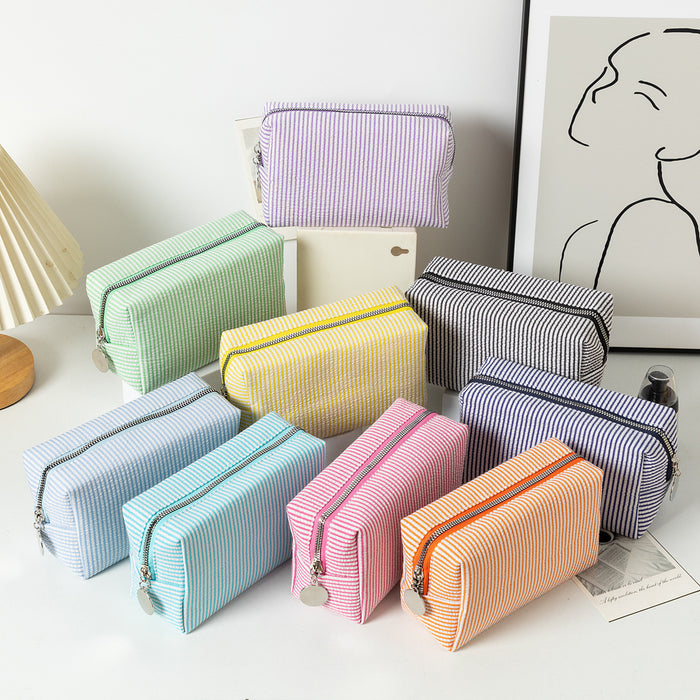 Wholesale Solid Color Clutch Seersucker Large-Capacity Toiletry Cosmetic Bag