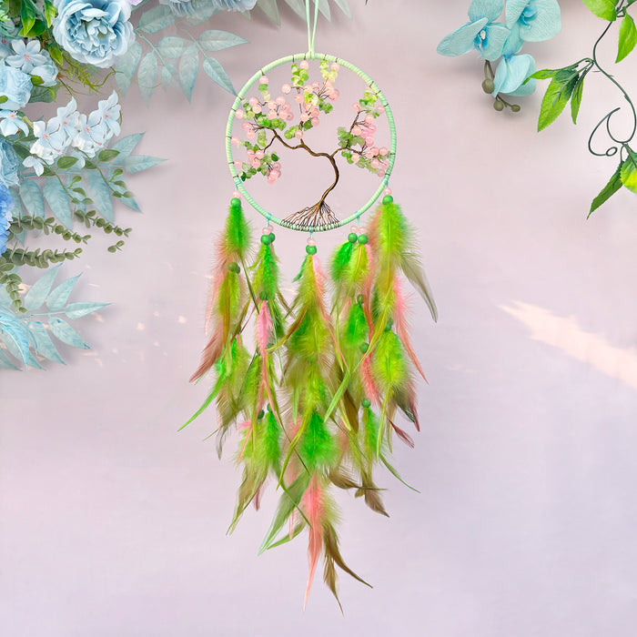 Wholesale Iron Hoop Cotton Thread Feather Handmade Dreamcatcher with Crystal Stones Tree of Life MOQ≥2