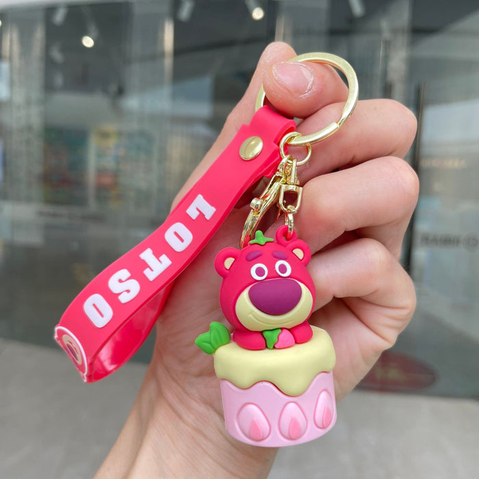 Wholesale Keychain cartoon teddy bear pendant couple keychain ring claw machine