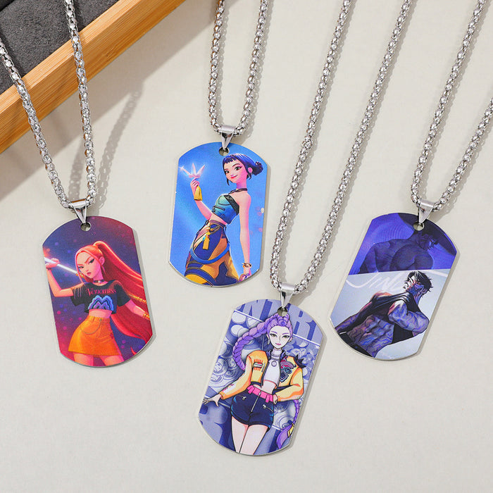 Wholesale UV double-sided color printed KPOP pendant stainless steel necklace