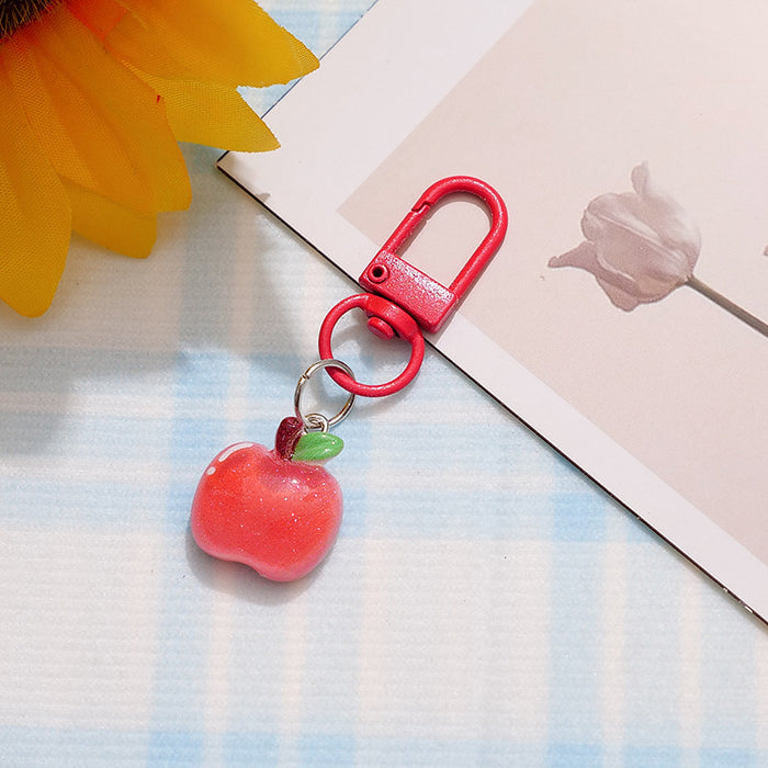 Wholesale Resin Fruit Keychain Trendy Pink Dragon Fruit Strawberry Key Ring Cute Backpack Pendant MOQ≥2