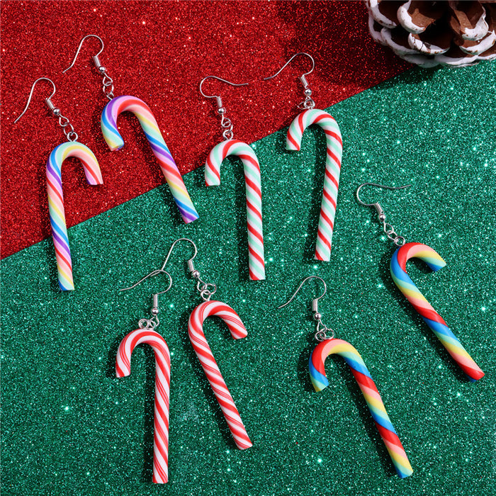 Wholesale Christmas Rainbow Cane Girls Candy Color Earrings